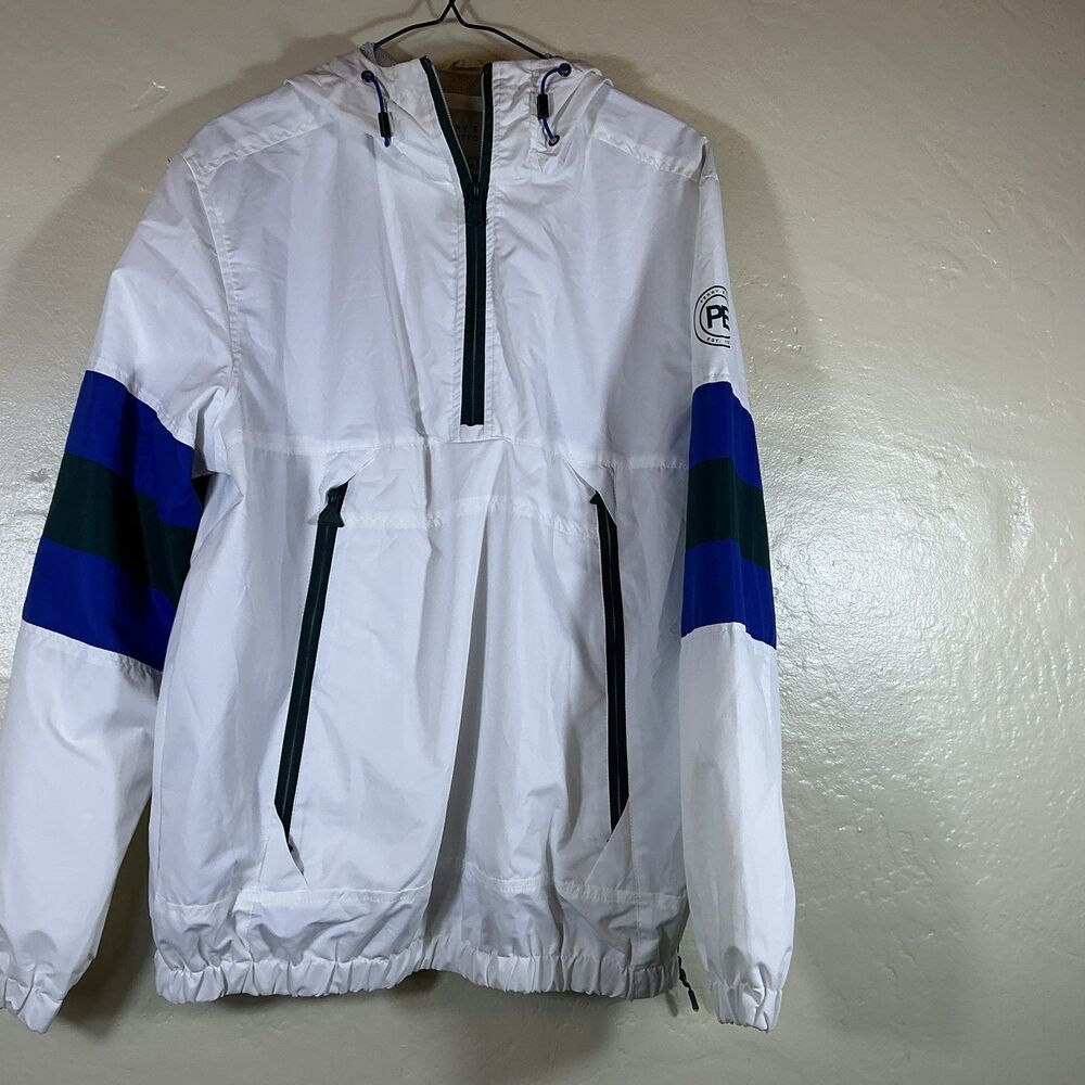 PE Perry Ellis Windbreaker 90’s White Sailboat Yuppie Pullover Hoodie M Medium